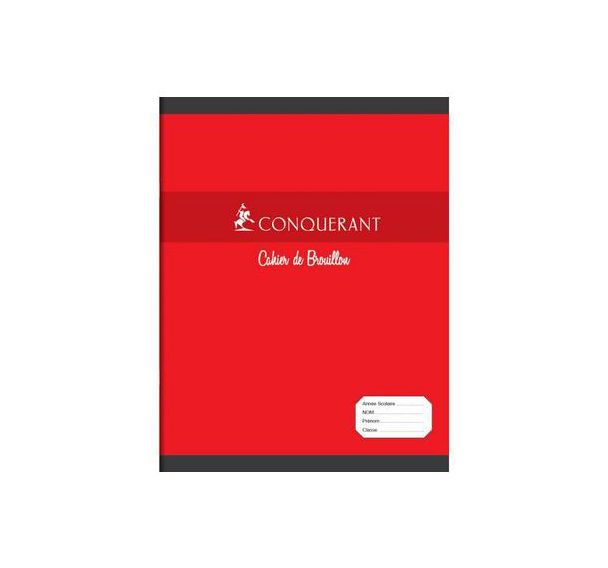 CONQUERANT Cahier de Brouillon 17x22cm Grands Carreaux Seyès 48 Pages Agrafées Couverture Carte Rouge