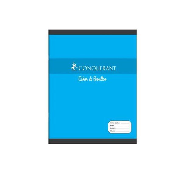 CONQUERANT Cahier de Brouillon 17x22cm Grands Carreaux Seyès 96 Pages Agrafées Couverture Carte Bleu