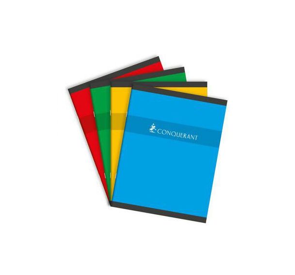 CONQUERANT Cahier de Devoirs 17x22cm Grands Carreaux Seyès 60 Pages Agrafées Couverture Carte Coloris Assortis