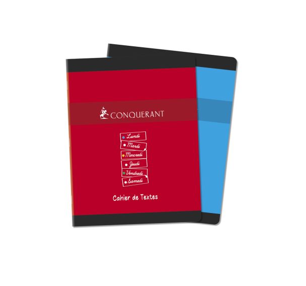 CONQUERANT Cahier de Textes 17x22cm Petits Carreaux 5mm 124 Pages Agrafées Couverture Carte Coloris Assortis