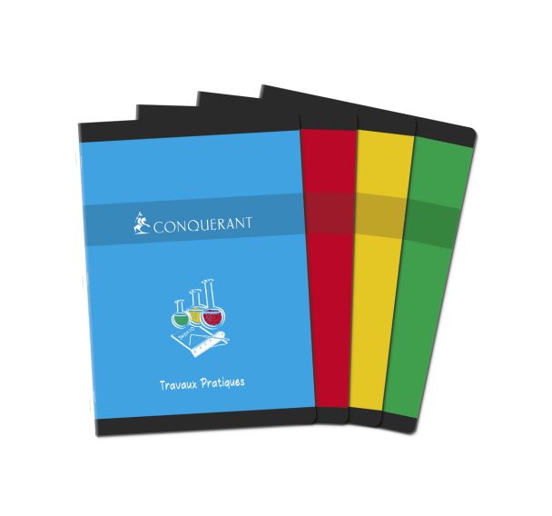 CONQUERANT Cahier de Travaux Pratiques A4 Grands Carreaux Seyès/Uni Blanc 120 Pages Agrafées Couverture Carte Coloris Assortis