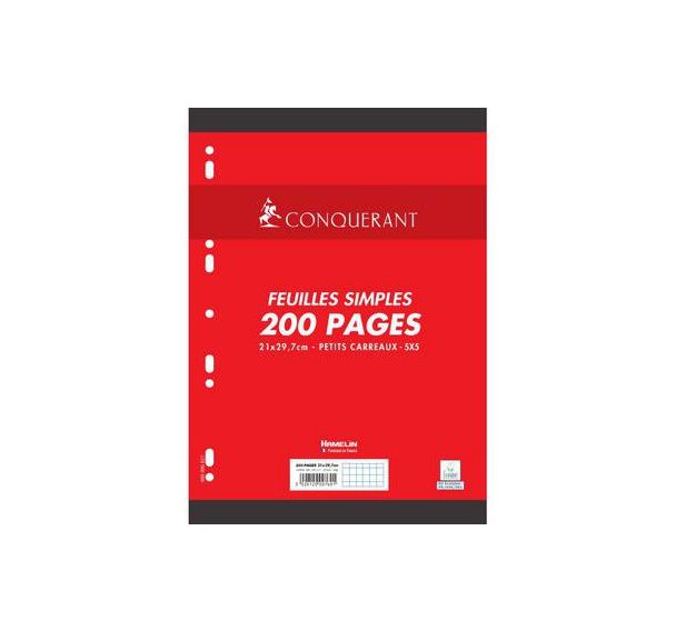 CONQUERANT Feuilles Simples A4 Petits Carreaux 5mm 200 Pages Sous Film Blanches