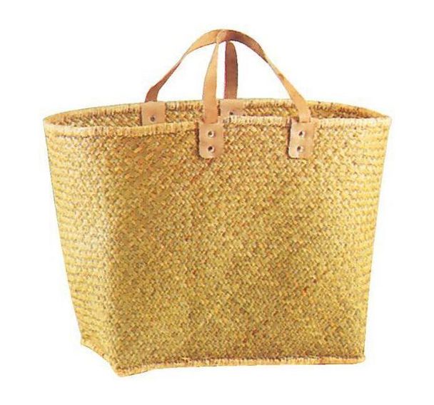 Cabas en palmier avec anses en cuir - 50x30x34cm