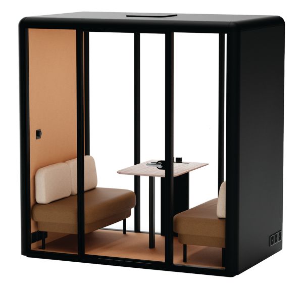 Cabine acoustique ESSEN L table/canapés marron/beige 4 personnes Mirplay School