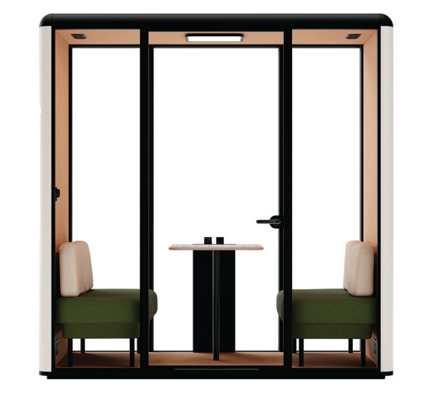 Cabine acoustique ESSEN L table/canapés vert/beige 4 personnes - Mirplay School