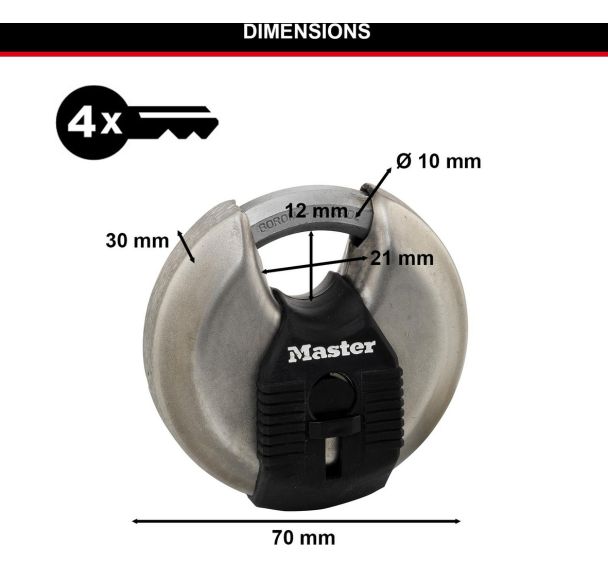 Cadenas à clés en inox Excell - Rond - M40EURDCC - Master L