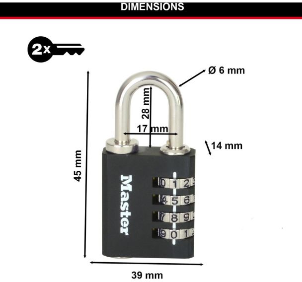 Cadenas à combinaison clé de secours 7641EURDBLK-Master Lock