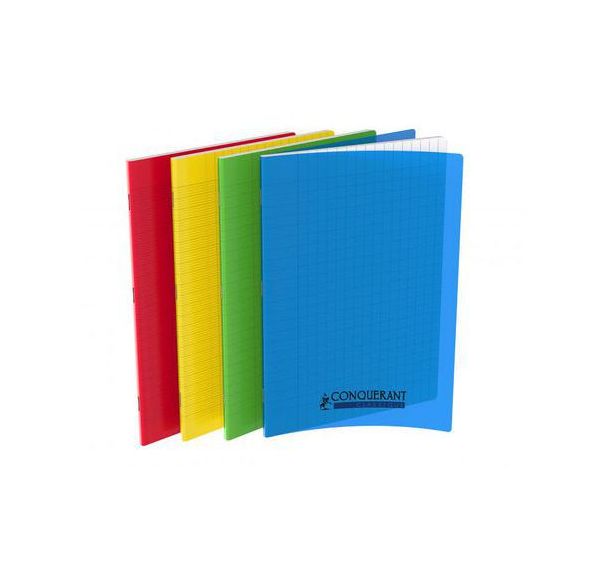 Cahier Conquérant Classique agrafé A4 96 pages 90g grands carreaux seyès Assorti Polypro