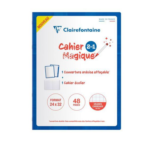 Cahier Magique  couverture ardoise double face effaçable piqué blanc 24x32cm 48p séyès