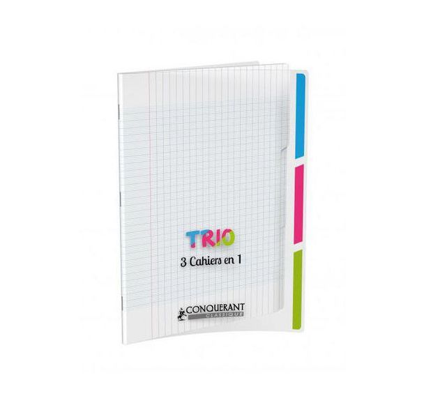 Cahier Trio '3 en 1' couverture polypropylène piqûre 96 pages 90g format 17x22 cm