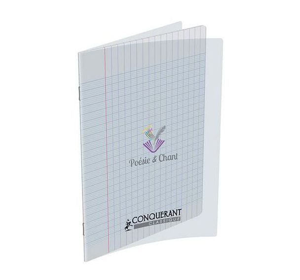 Cahier de poésie piqûre couverture polypropylène blanche translucide 48 pages 17X22 cm