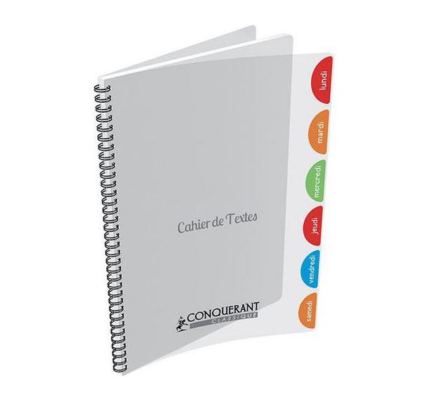 Cahier de texte en couverture polypropylène hélicoïdal 17x22 cm 124 pages seyes 90g