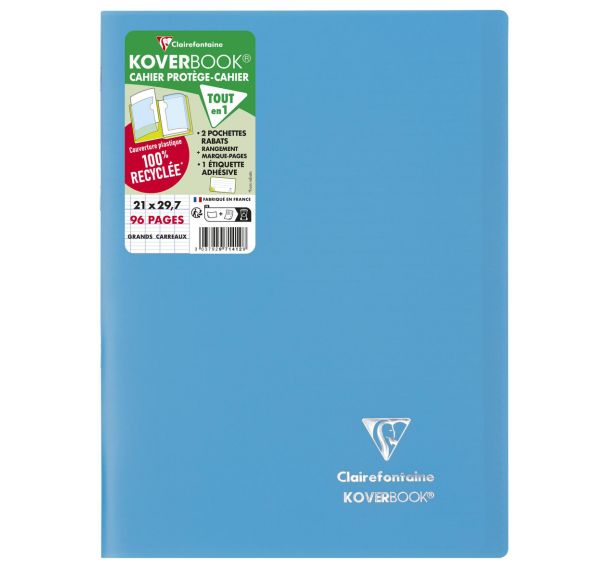 Cahier piqué Koverbook recyclé A4 Seyès 96p - Clairefontaine