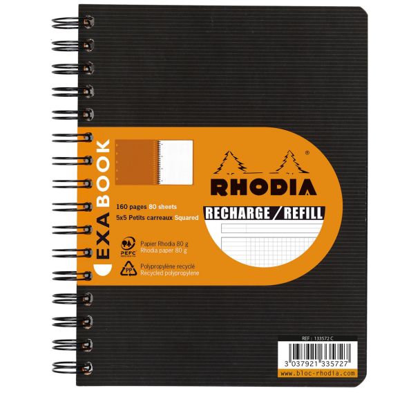 Cahier recharge Exabook reliure intégrale A5+, 5x5 + cadre