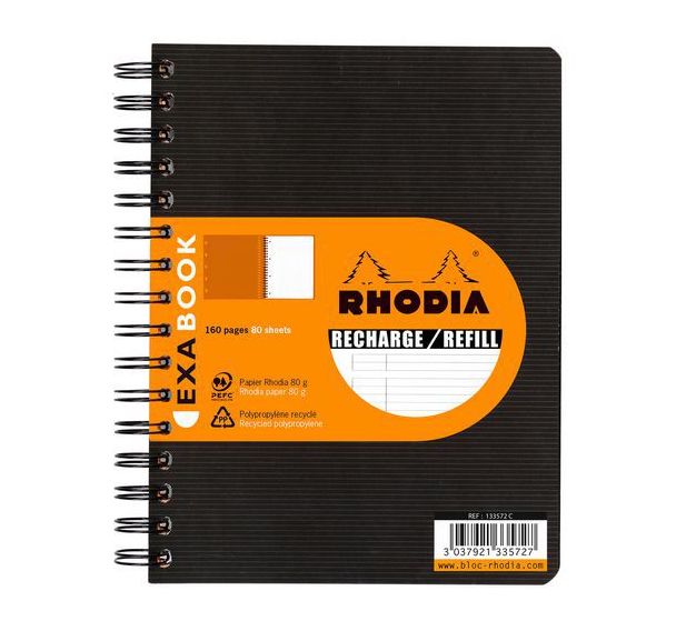Cahier recharge Exabook reliure intégrale A5+, ligné+cadre