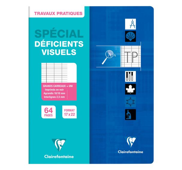 Cahier travaux pratiques pour déficients visuels 17 x 22 cm