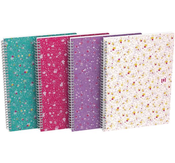 Cahiers flowers spirale B5 120 pages 90g + marge - Lot de 5 - Oxford