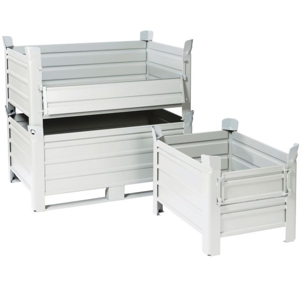 Caisse-palette empilable et gerbable - Paroi pleine - Sur pieds - 1 côté rabattable