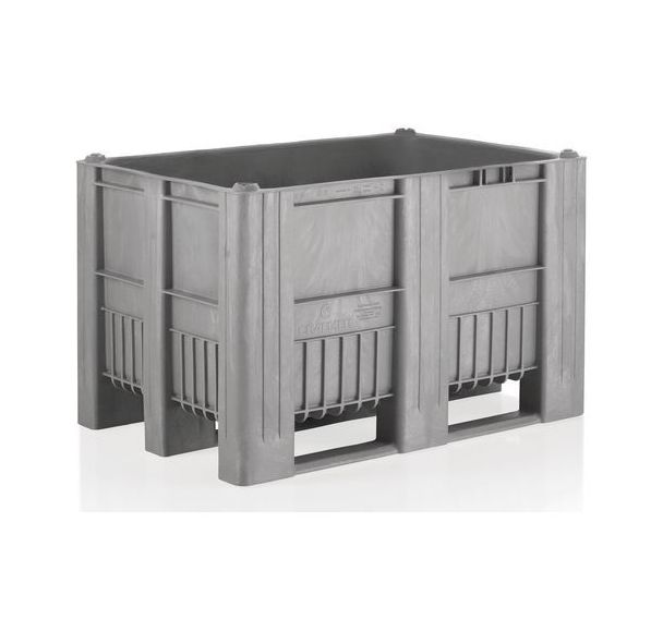 Caisse-palette plastique monobloc - Grise - 3 semelles