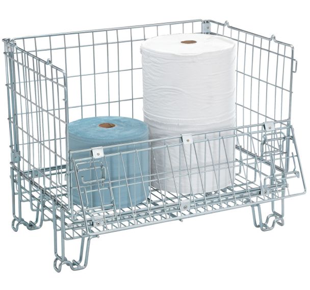 Caisse-palette pliable gerbable - Paroi fil d'acier - 1 partie rabattable