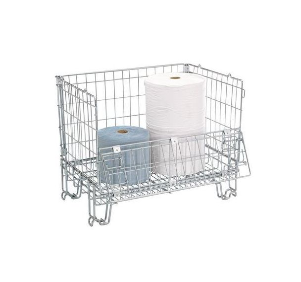 Caisse-palette pliable gerbable - Paroi fil d'acier - 1 partie rabattable