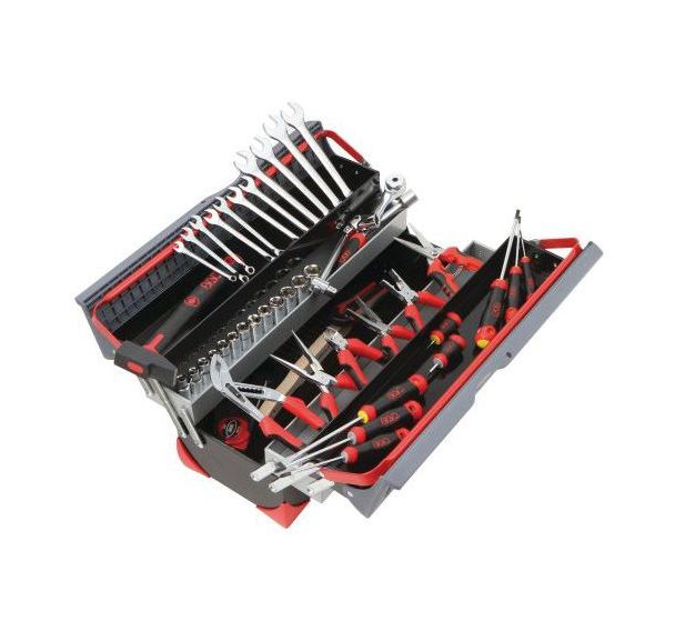 Caisse a outils tole bi-matiere avec composition 50 outils
