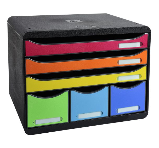 Caisson 6 tiroirs Noir/ Arlequin format paysage A4+
