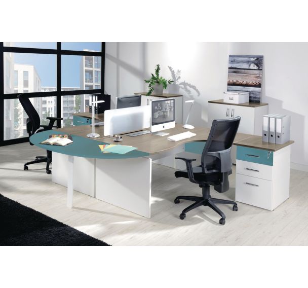 Caisson haut. bureau profondeur 60 cm Linéo chêne gris/blanc/bleu argile