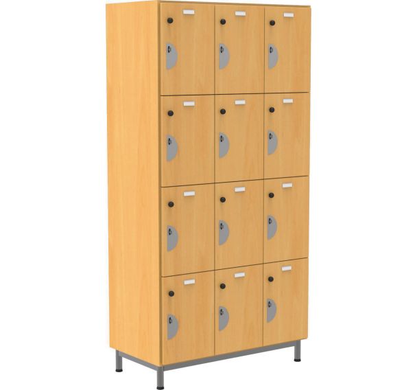 Meuble Octet 12 cases hêtre 90x180cm porte à moraillon socle métal 90