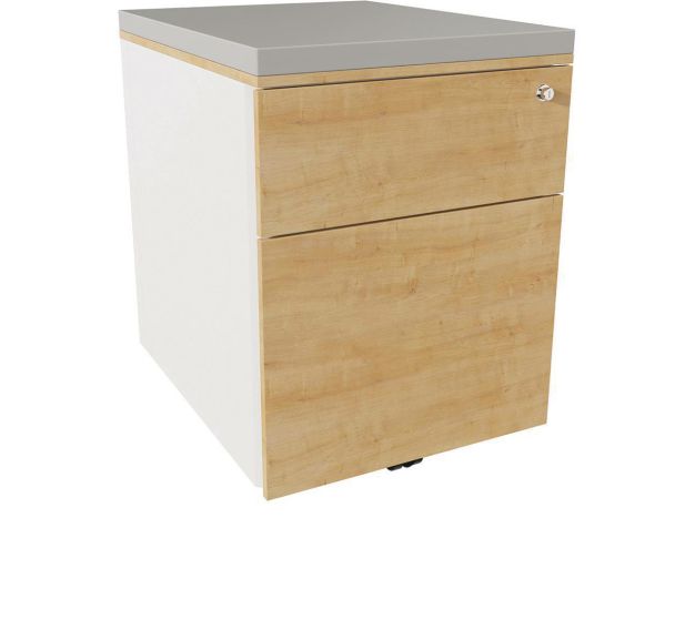 Caisson mobile 2 tiroirs acier blanc/Chêne Auth./Perle