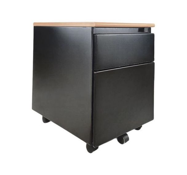 Caisson reconditionné mobile - 2 tiroirs - Noir et bois