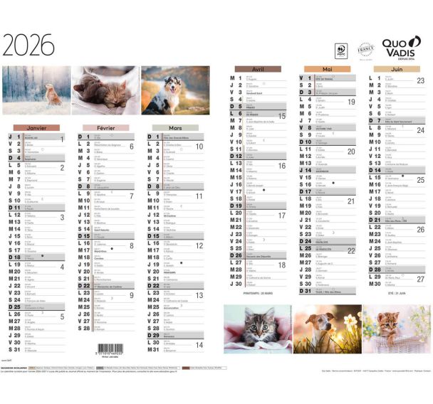 Calendrier 2026 Animaux Fantaisie - Quo Vadis