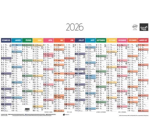 Calendrier annuel horizontal - 65x43 cm - 2026 - Quo Vadis