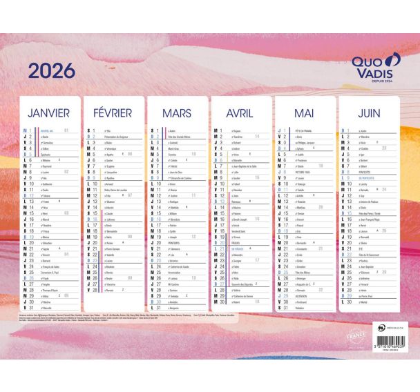 Calendrier éphéméride - Multicolor - 12 mois - 2026 - Quo Vadis