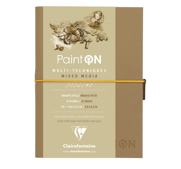 Carnet Paint'ON cousu double PU à élastique A5 64p 250g naturel