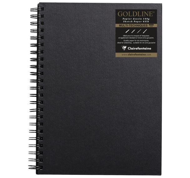 Carnet Spiralé Goldline 140g papier blanc portrait - Clairefontaine