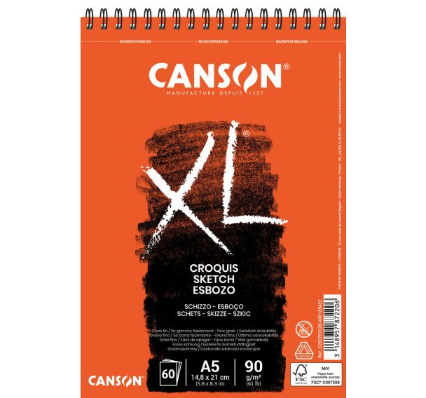 Carnet croquis 14.8 x 21 cm spirale en tête Canson