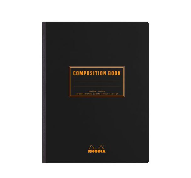 Carnet noir dos toilé ligné + marge - Rhodia