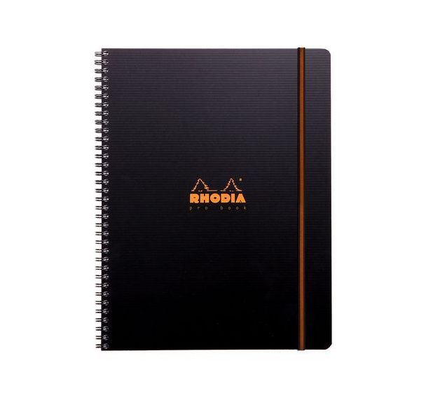 Carnet noir étudiant spiralé A4+ avec marge, cadre à en-tête - Rhodia