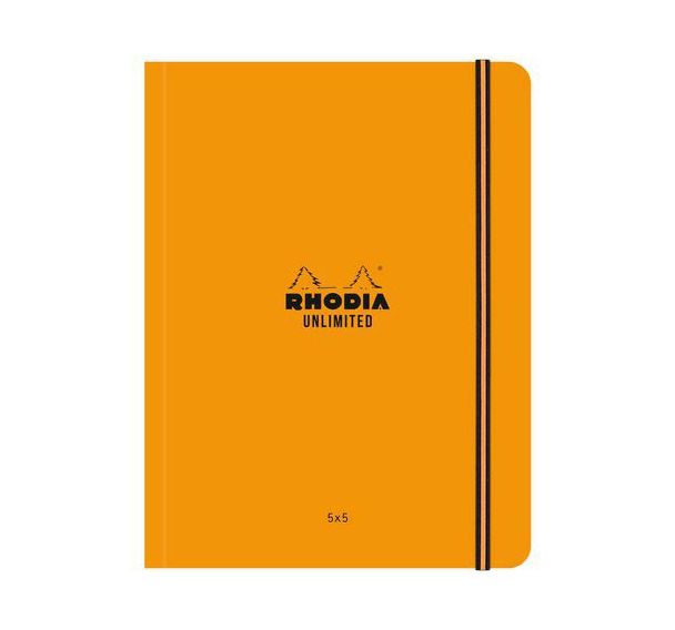 Carnet souple élastique orange A5+ 16x21 cm 5x5 avec cadre