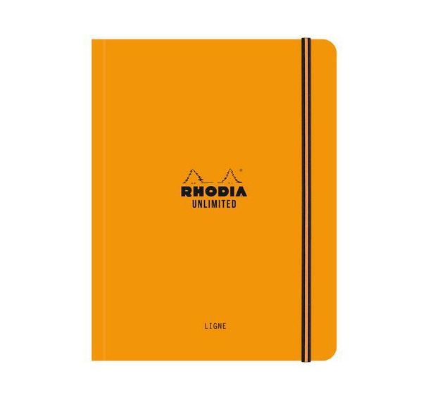 Carnet souple élastique orange A5+ ligné avec cadre