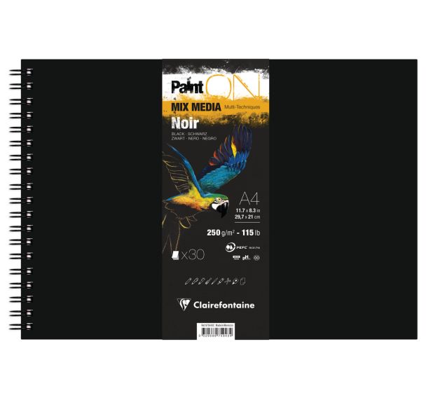 Carnet spiralé PaintON Noir 250g - Clairefontaine