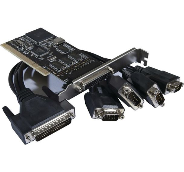 Carte PCI 4 p.serie DB9+1 p.parallèle Std+Low Profile DEXLAN