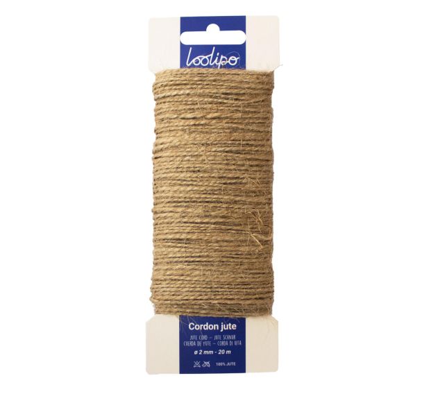 Carte cordon jute - 20 m - 2 mm - 1 coloris