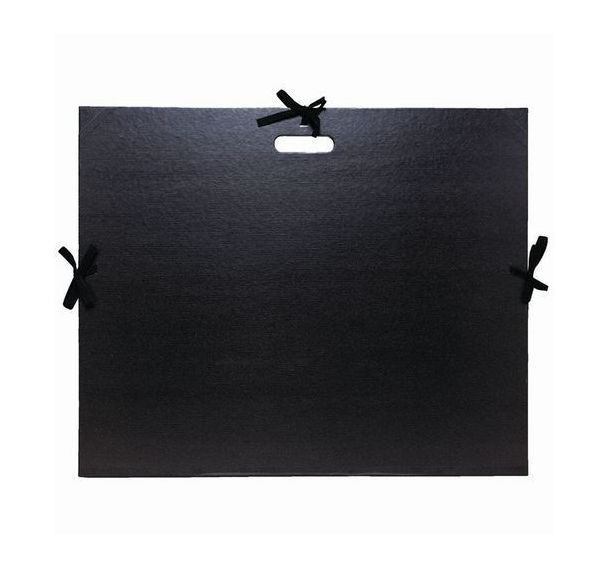 Carton à dessin kraft noir vernis avec rubans et poignée