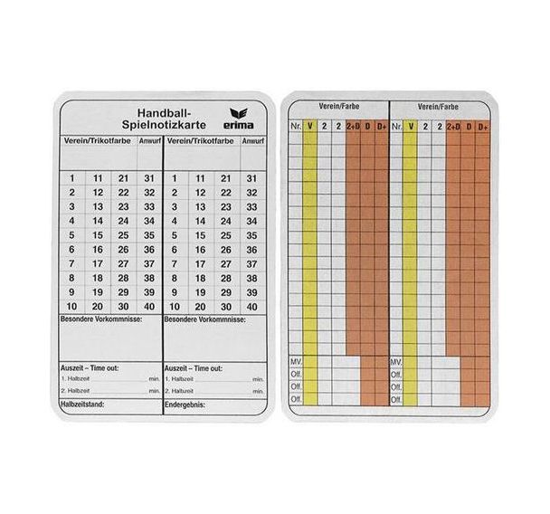 Cartons pour annotations Handball - Erima