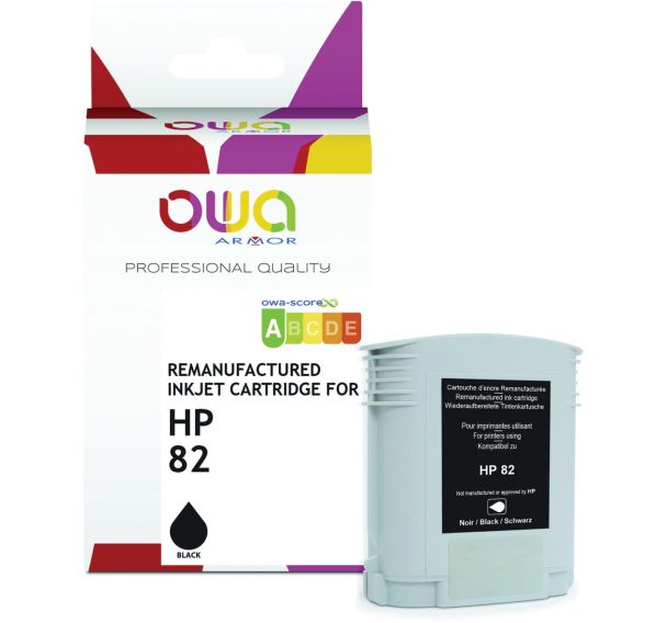 Cartouche d'encre remanufacturée large format HP 82 - Noir