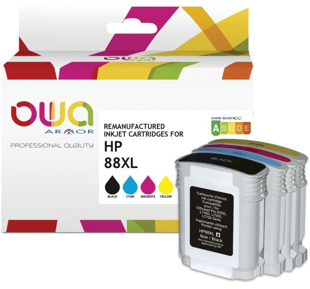 Cartouches d'encre remanufacturées HP 88XL - 4 couleurs