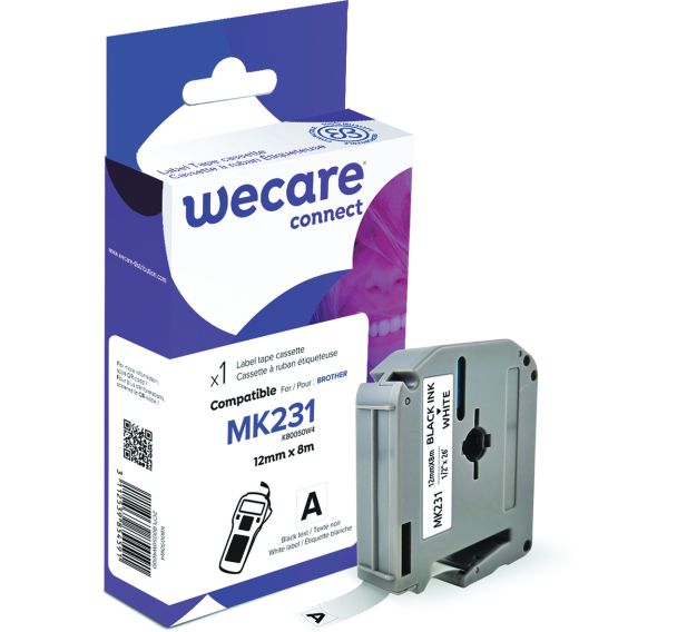Cassette de ruban pour étiqueteuse Brother - Largeur 12 mm - Wecare