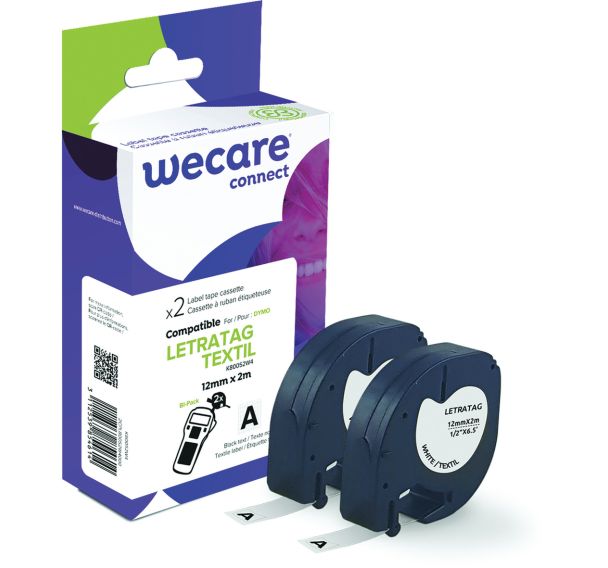 Cassette de ruban pour étiqueteuse Dymo - 12 mm - Lot de 2 - Wecare